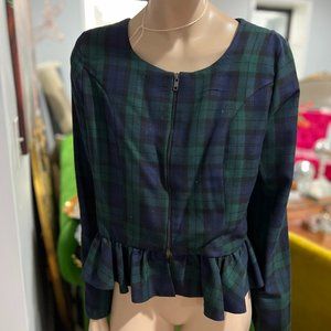 Asos Green Plaid Peplum Jacket Sz US 12 NWT